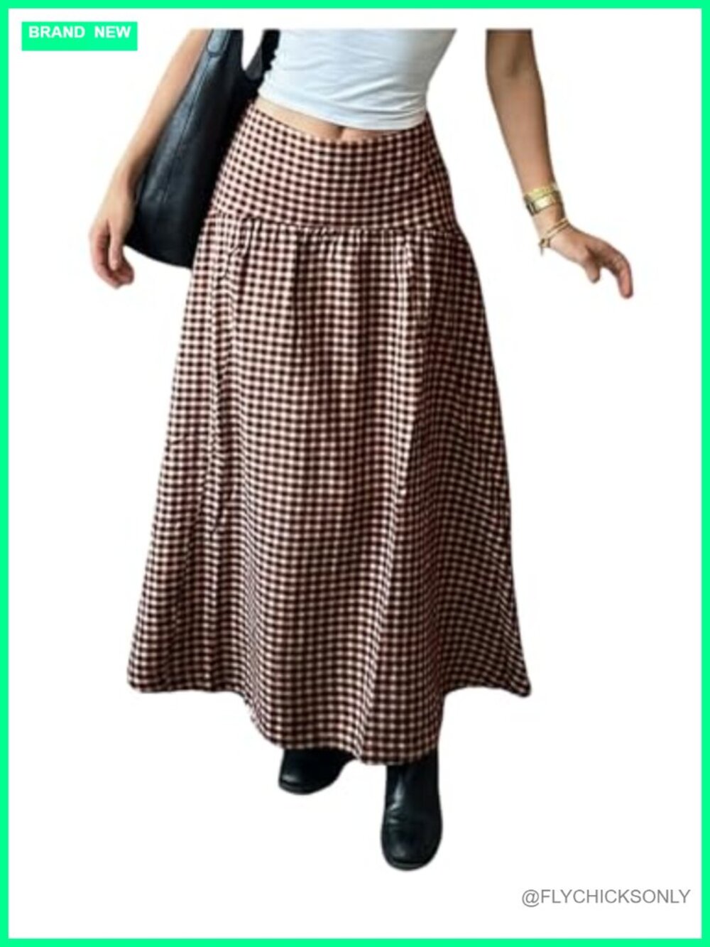 GORGLITTER Women's Gingham Drop Waist Y2k Western Maxi Skirt